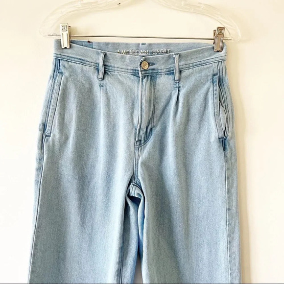 American Eagle Wide Leg Crop Light Blue Balloon‎ Waist Jeans Size 2 Light Wash - Picture 6 of 11